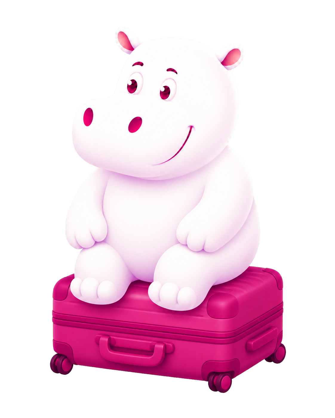 Trippo hippo sitting on a travel suitcase